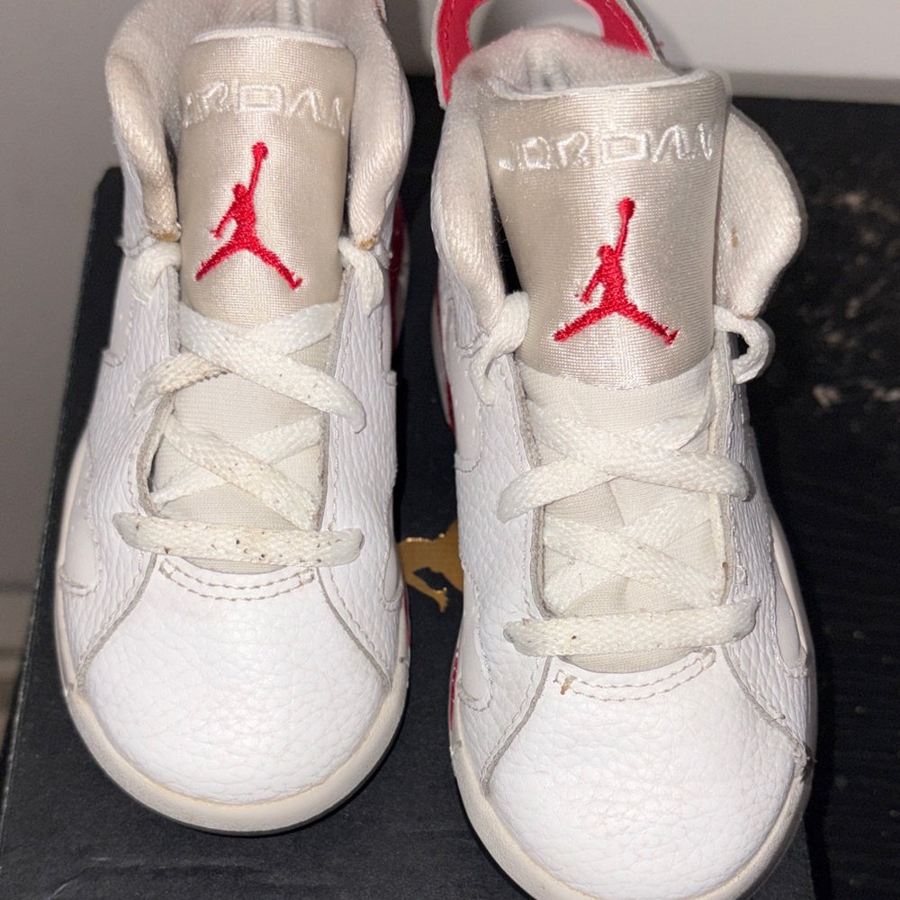 Nike Kids White and Red Jordan Low Sneaker